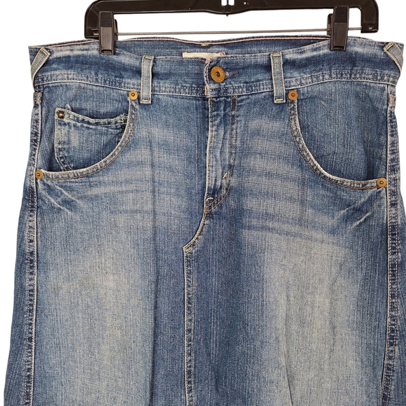 Vintage Levis Light Blue Wash Flare Denim Skirt Pockets Denim Maxi Skirt 11 - Picture 2 of 9